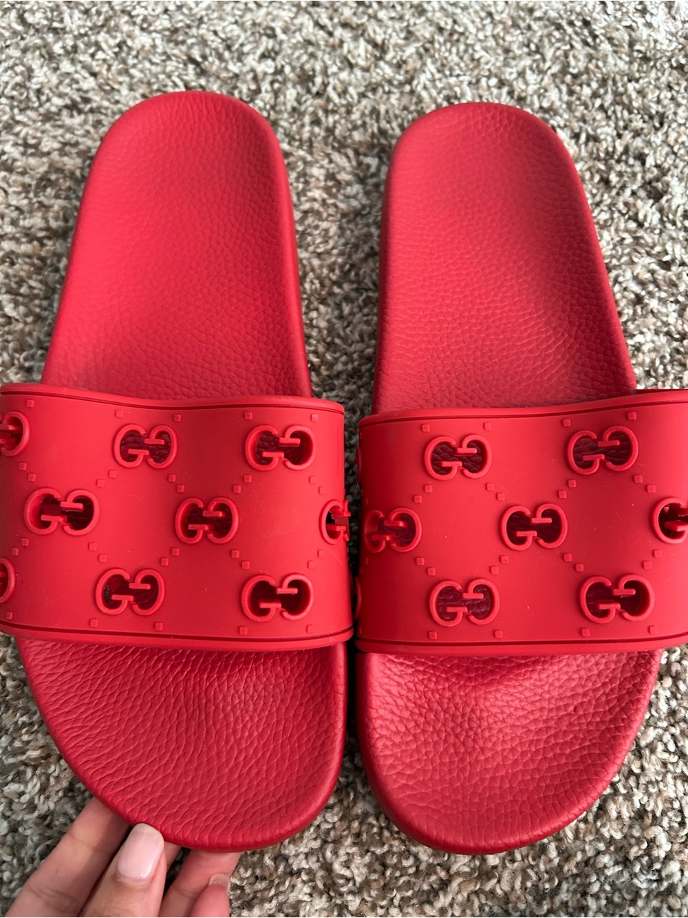 Gucci red rubber slides